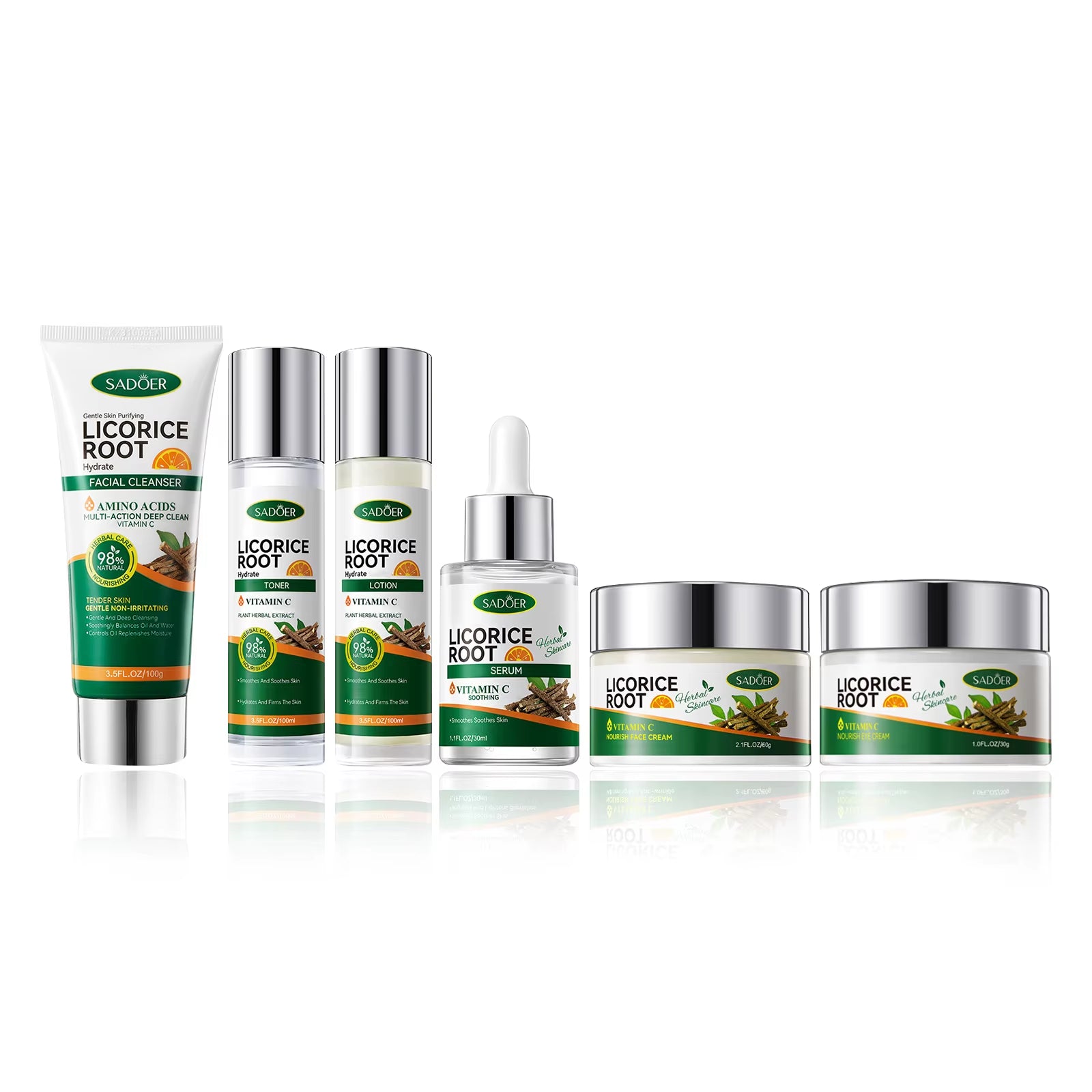 Licorice Root Skin Care Set Contains Cleanser, Essence, Face Cream, Lotion,Toner, Eye Cream, Deep Hydration Skincare Gift Set